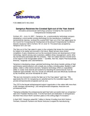 FOR IMMEDIATE RELEASE Semprius Receives the Coveted Sp