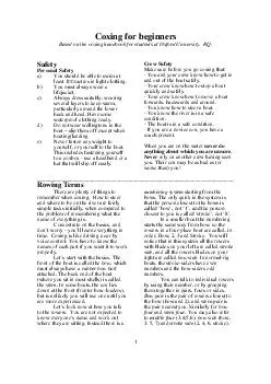 Coxing for beginners Based on the coxing handbook for