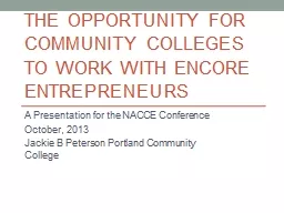 The Opportunity for Community Colleges to Work With Encore Entrepreneurs