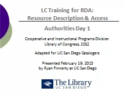 LC Training for RDA: Resource Description & Access