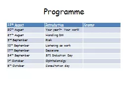 Programme  13 th  August