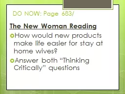 DO NOW: Page 683/ The New Woman Reading