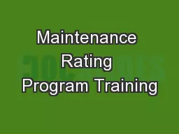 Maintenance Rating Program Training