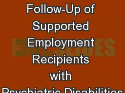 Long-Term Follow-Up of Supported Employment Recipients with Psychiatric Disabilities
