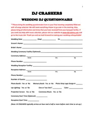 Please bring this wedding questionnaire form to your