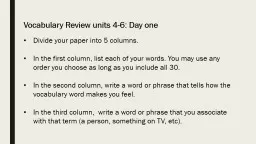 Vocabulary Review units 1-2: Day one