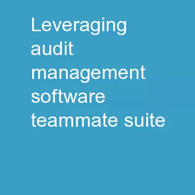 Leveraging Audit Management Software (TeamMate Suite)