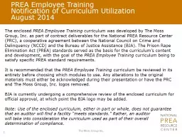 PREA Employee Training Notification of Curriculum Utilization