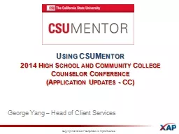 Using CSUMentor 2014 High School and Community College