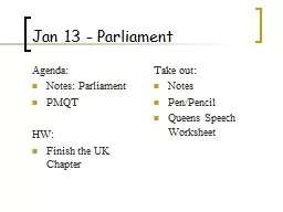 Jan 13 - Parliament Agenda: