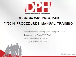 GEORGIA WIC PROGRAM  FY2014 PROCEDURES MANUAL TRAINING