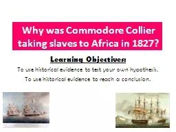 Why was Commodore Collier taking slaves to Africa in 1827?