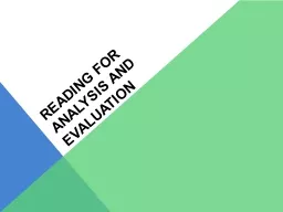 Reading for Analysis and evaluation