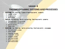 Lesson 4 THERMODYNAMIC SYSTEMS AND PROCESSES