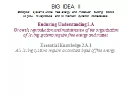 BIG IDEA II Biological systems utilize free energy and molecular building blocks