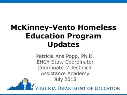McKinney-Vento Homeless Education Program Updates