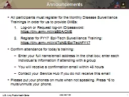 All participants must register for the Monthly Disease Surveillance Trainings in order