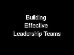 Building Effective Leadership Teams