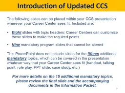 Introduction of Updated CCS