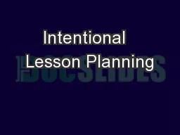 Intentional  Lesson Planning