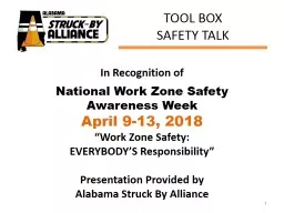 TOOL BOX SAFETY TALK In Recognition of