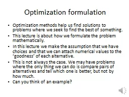 Optimization formulation