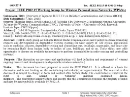 July 2018 Slide  1 Project: IEEE P802.15 Working Group for Wireless Personal Area Networks