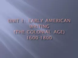 Unit 1:  Early American Writing
