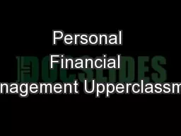 Personal Financial  Management Upperclassmen