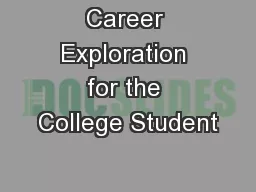 Career Exploration for the College Student