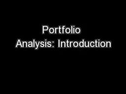 Portfolio Analysis: Introduction