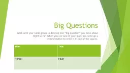 Big Questions Work with your table group to develop one “big question” you have about