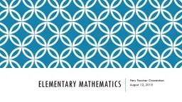 Elementary Mathematics New Teacher Orientation