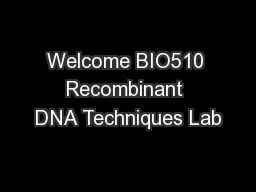 Welcome BIO510 Recombinant DNA Techniques Lab