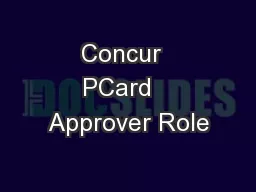 Concur  PCard   Approver Role