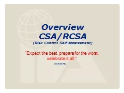 Overview CSA/RCSA  (Risk Control Self-Assessment)