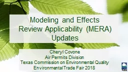 Modeling and Effects Review Applicability (MERA) Updates