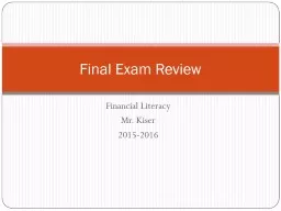 Financial Literacy Mr. Kiser