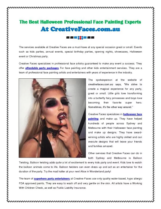 PDF-The Best Halloween Professional Face Painting Experts