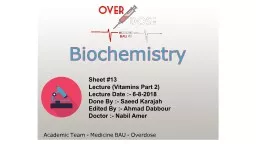Sheet #13 Lecture (Vitamins Part 2)