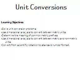 Unit Conversions Learning Objectives