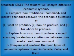 Standard: SS6E1 The student will analyze different economic systems.