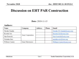 Discussion on EHT  PAR Construction