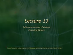 Lecture 13 Tables from Arrays of Objects