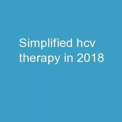 Simplified HCV Therapy in 2018
