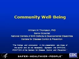 Community Well-Being William W Thompson, PhD