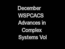 December    WSPCACS  Advances in Complex Systems Vol
