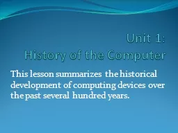 Unit 1:  History of the Computer