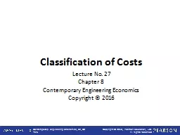 Classification of Costs Lecture No. 27