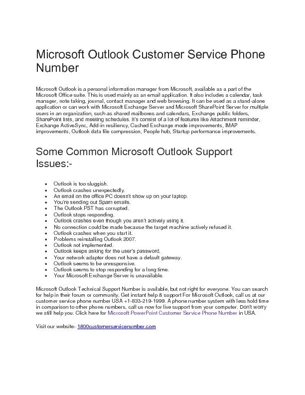 Microsoft Outlook Customer Service Number